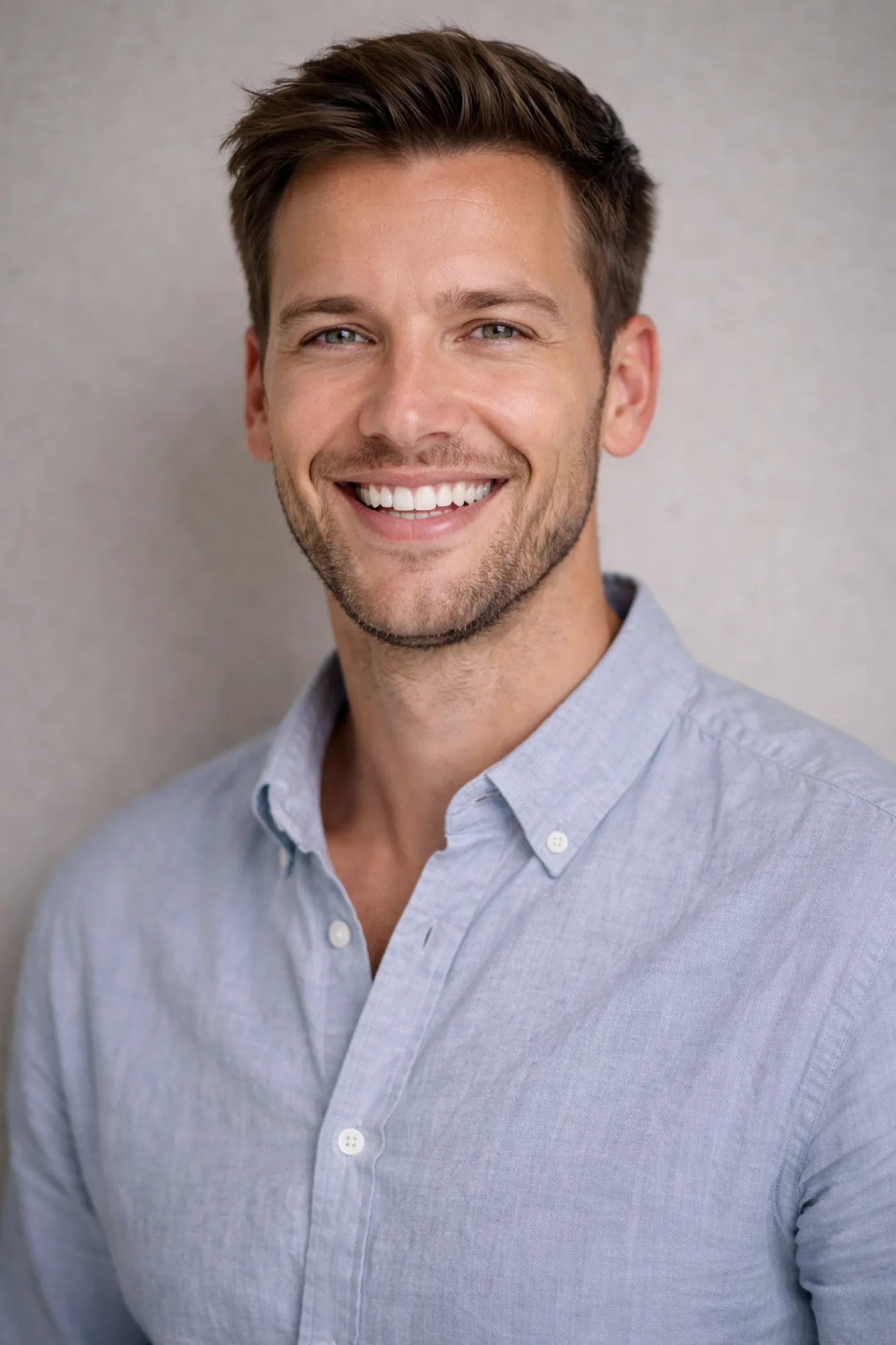 Patient with a restored smile after porcelain crowns at Rozenberg Dental NYC