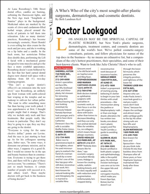 New York Magazine clipping: Doctor Lookgood